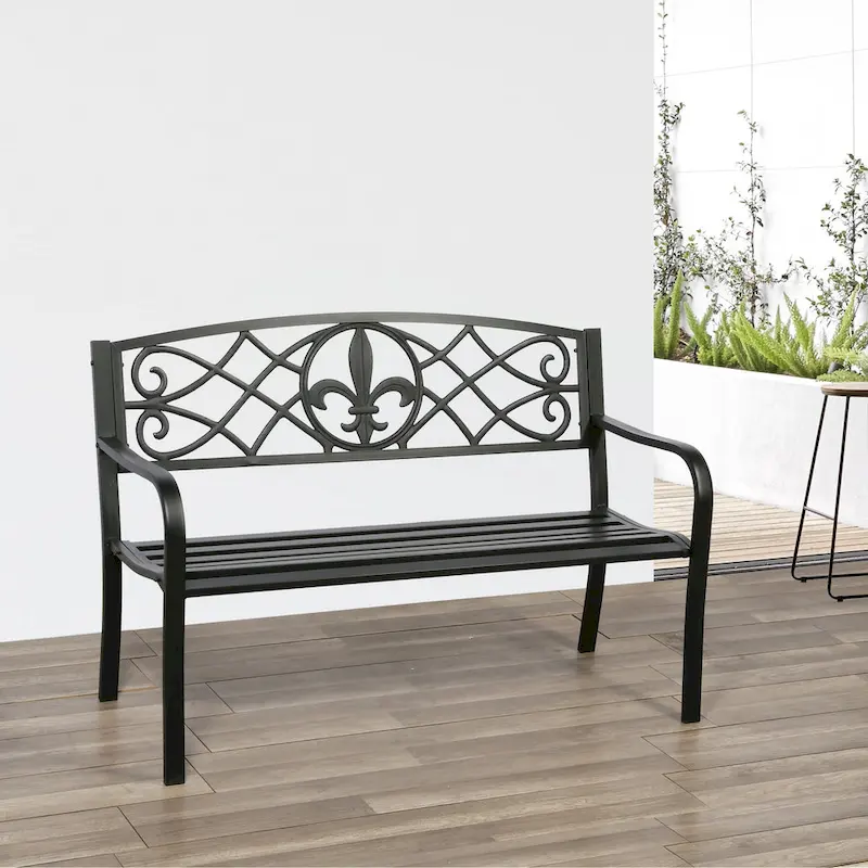 Lotus Home Metal Garden Bench - 50  W x 23.6  D x 34.3  H