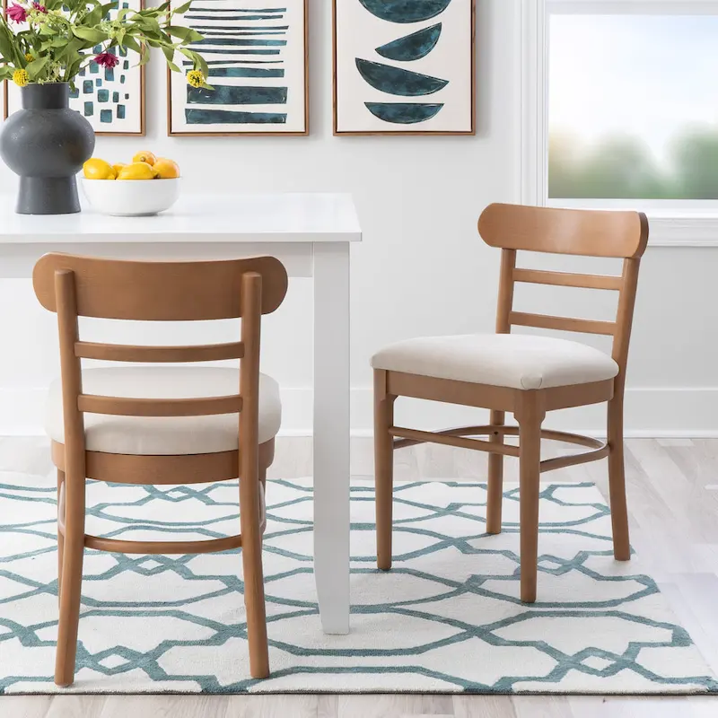 Brown & Grey Upholstered Dining Chair, Wooden Frame, Set of 2