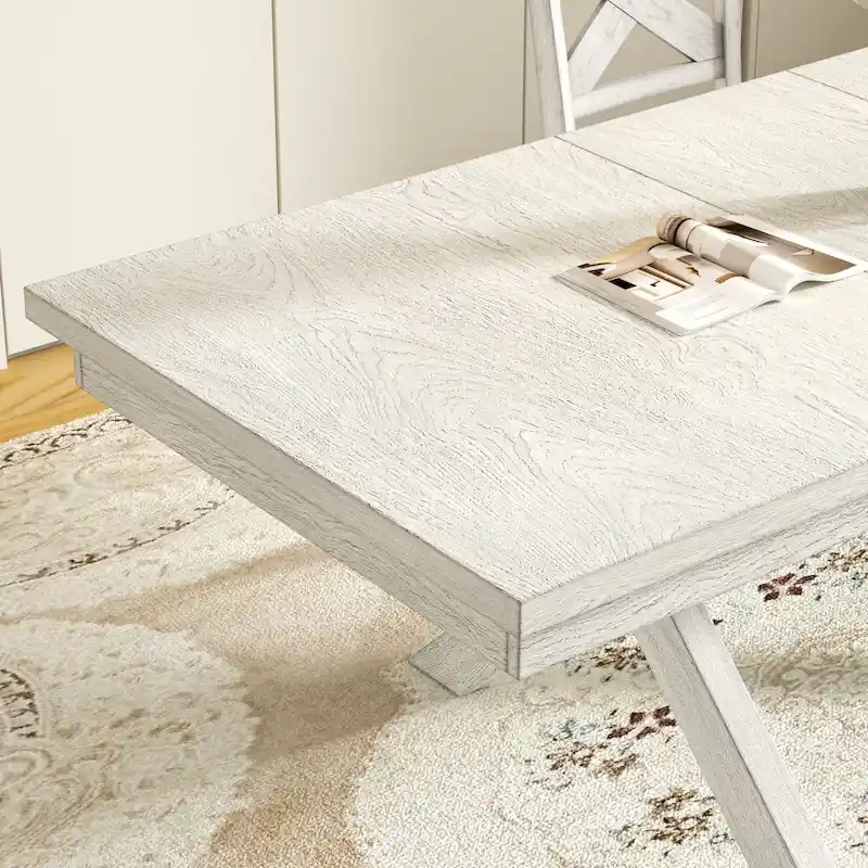 VECELO 90 Inch Modern Solid Wood Rectangular Extendable Dining Table