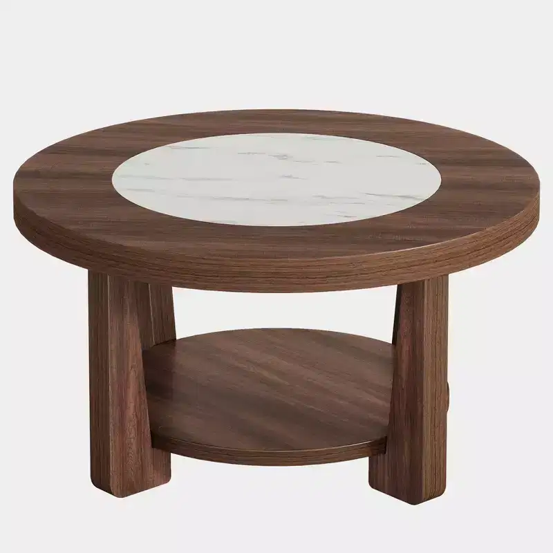 Lantine Coffee Table, 2-Tier Round Accent Center Table with Storage for Living Room