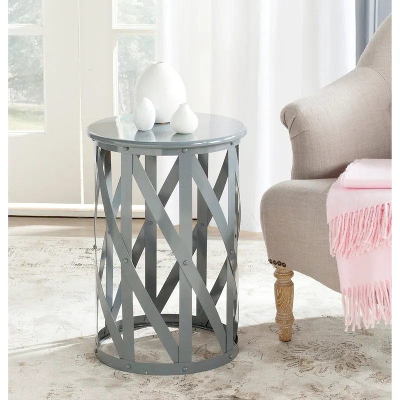 Navy / Grey Lattice Iron Accent Stool – 1 Seat