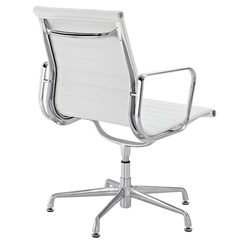 White Genuine Leather Ribbed Mid Back Conference Office Side Chair