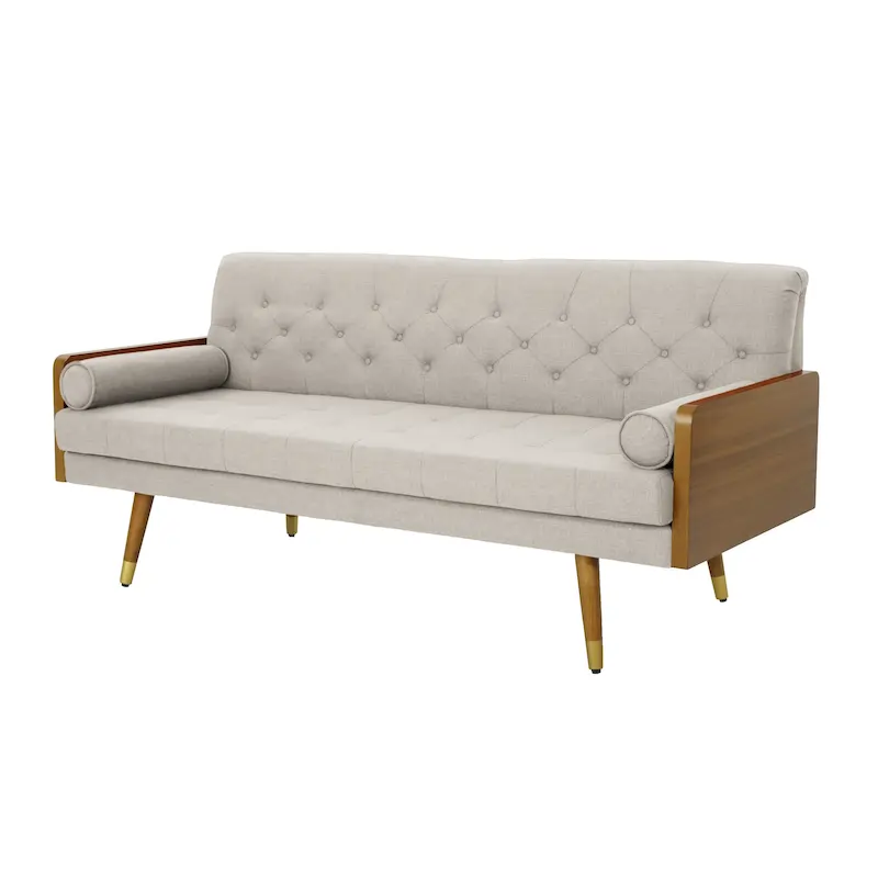 Tufted Fabric Sofa – Beige / Red / Blue / Grey | Mid-Century Modern | Seats 4