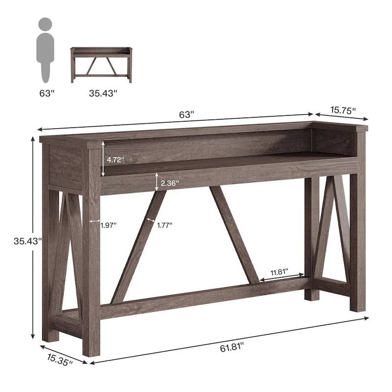 63-Inch Long Sofa Table, Wood Rustic Console Table