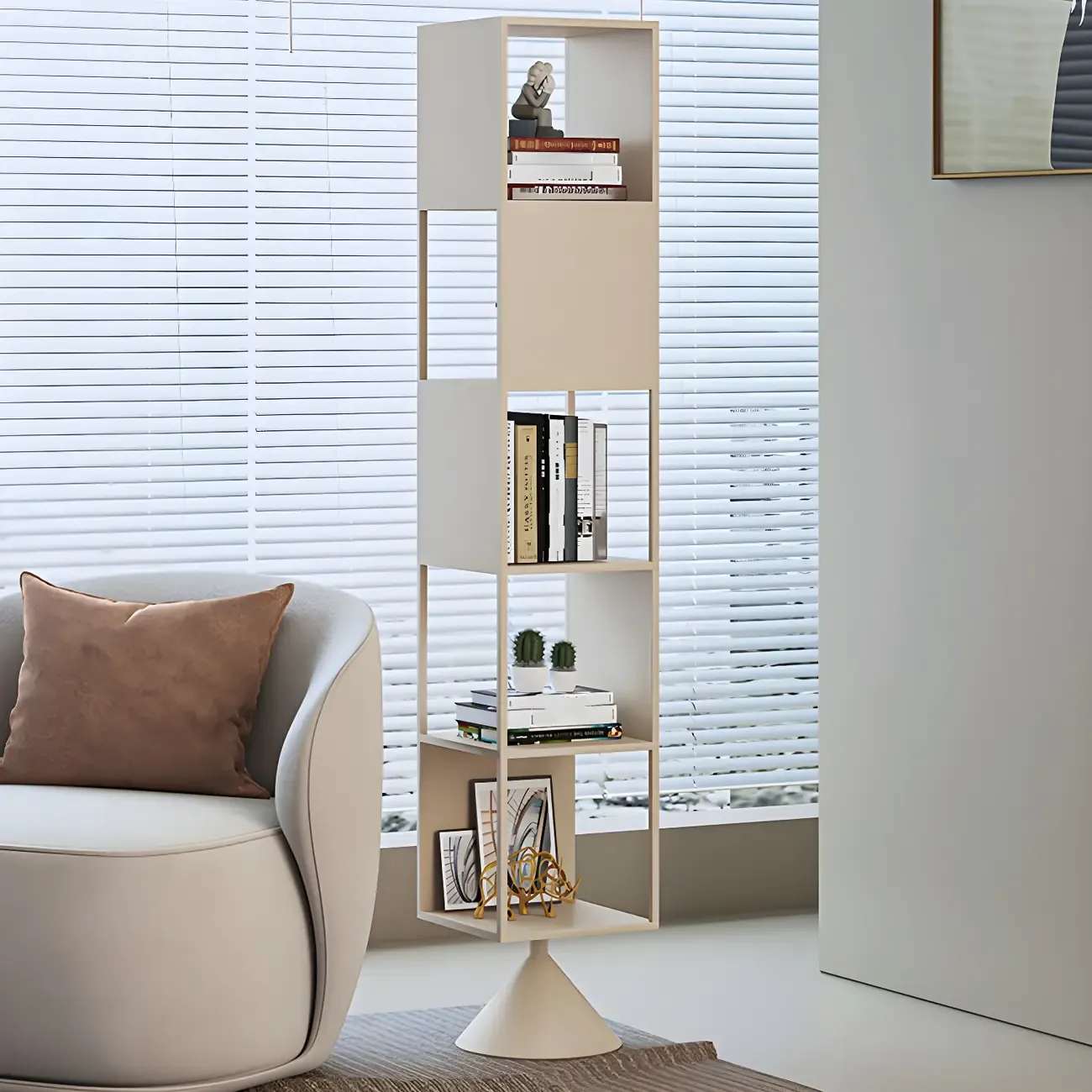 Modern Off-White Wooden Cube Bookcase with Storage for Office