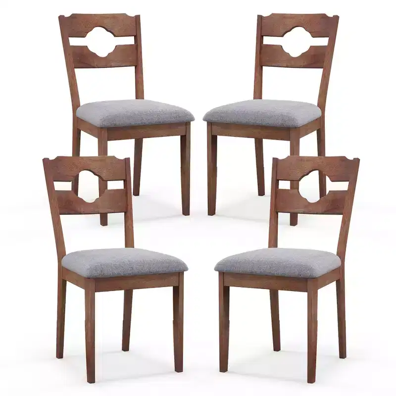 Costway Set of 4 Dining Chair w/ Padded Seat High Back Rubber Wood Frame Kitchen Chairs