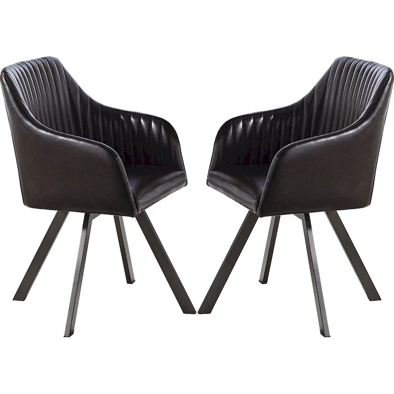 Retro Design Black Leatherette Swivel Dining Chair with Metal Base
