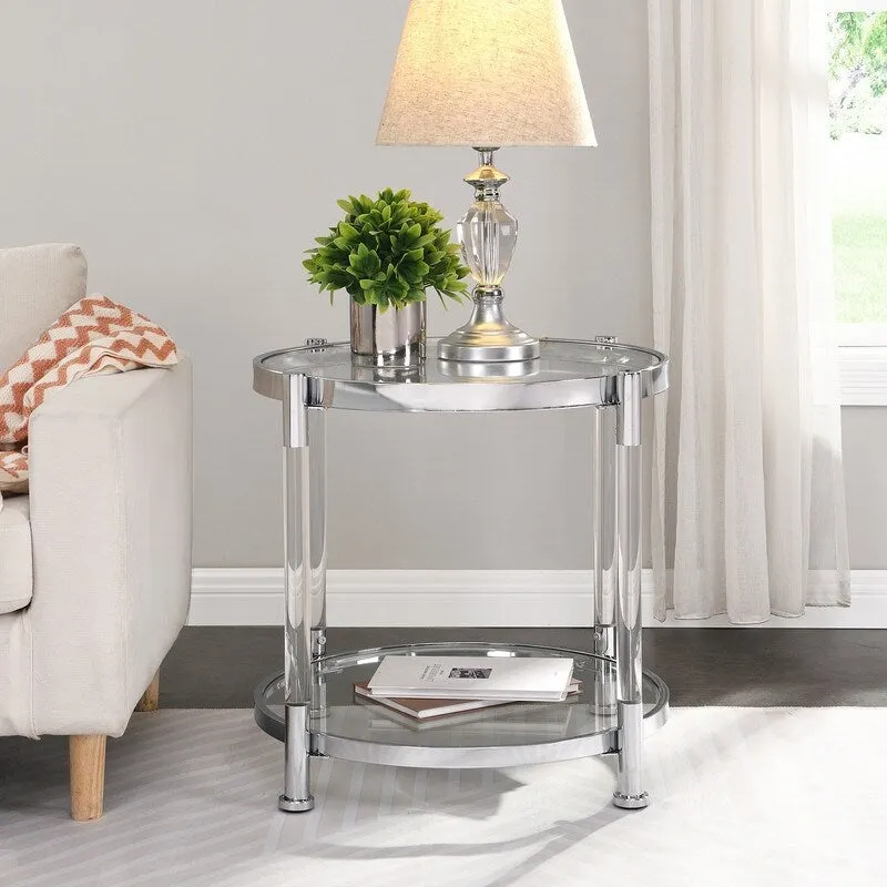 Grondin Modern Contemporary 2-Tier Tempered Glass Top End Table Side Table with Steel and Acrylic Frame