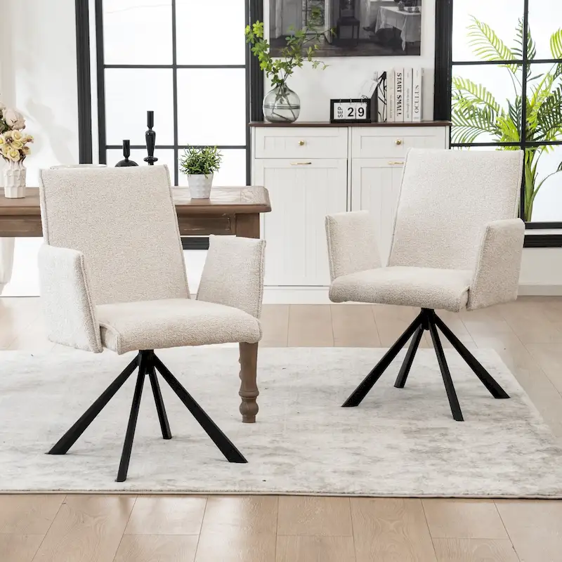 Upholstered Swivel Chair with High Back and Open Armrests