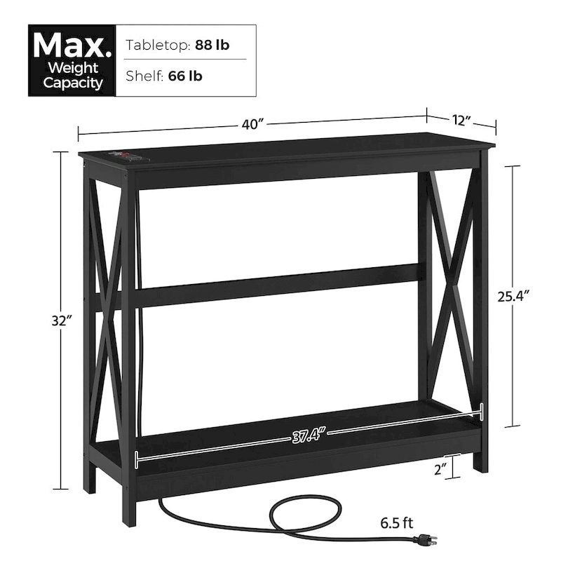 Yaheetech 2-Tier Narrow Sofa Table with Outlet Industrial Long Console Table