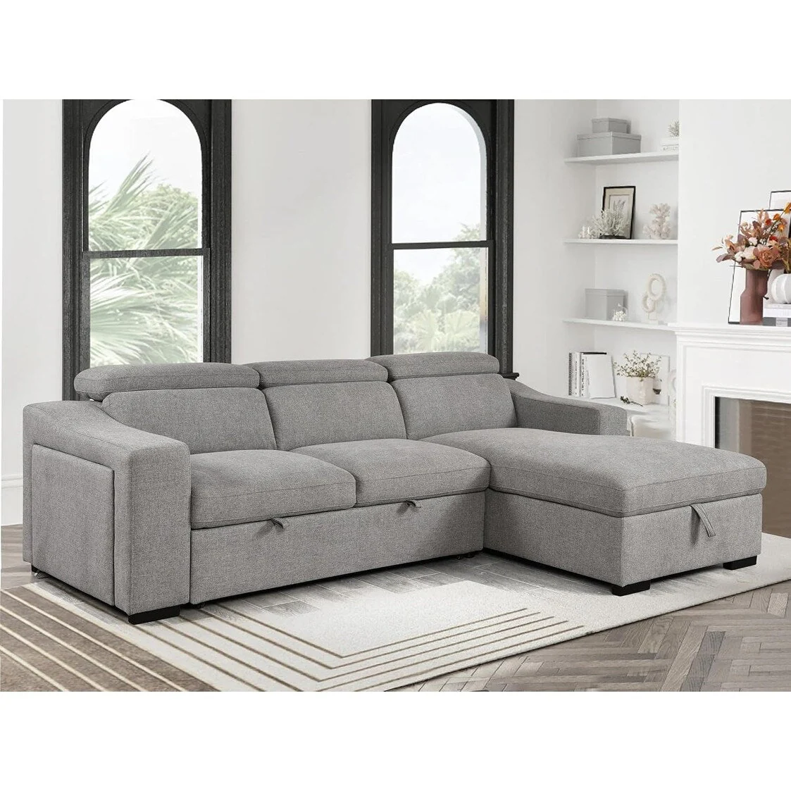 Roomfitters 103 Convertible Sectional Sofa with Storage Chaise, Adjustable Headrests, L-Shaped Sleeper Corner Sofa