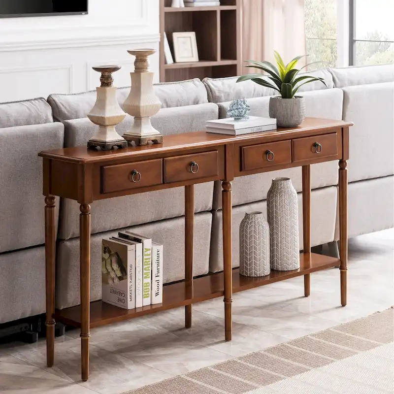 Black/Brown/Multi Narrow Hall Console Table with Drawer and Shelf