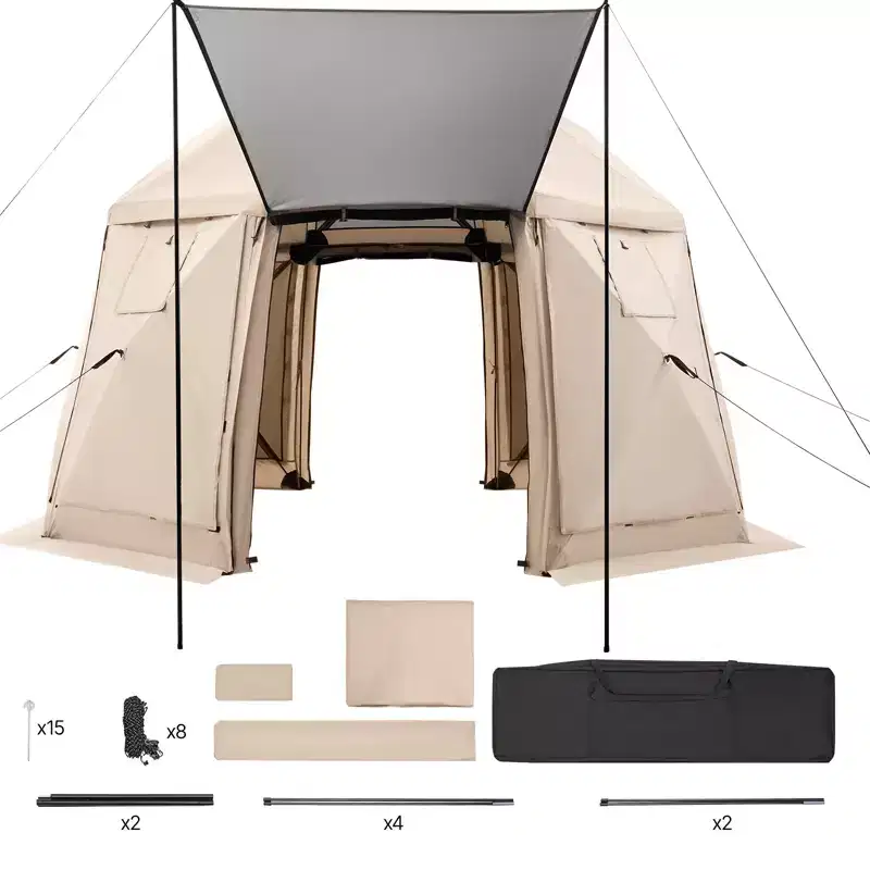 VEVOR Pop up Gazebo Screen Tent, 12 x 12 ft, 13-Sided Spherical Camping Canopy Tent with Removable Top & Carry Bag, Quick-Set for 8-10 Persons, Beige