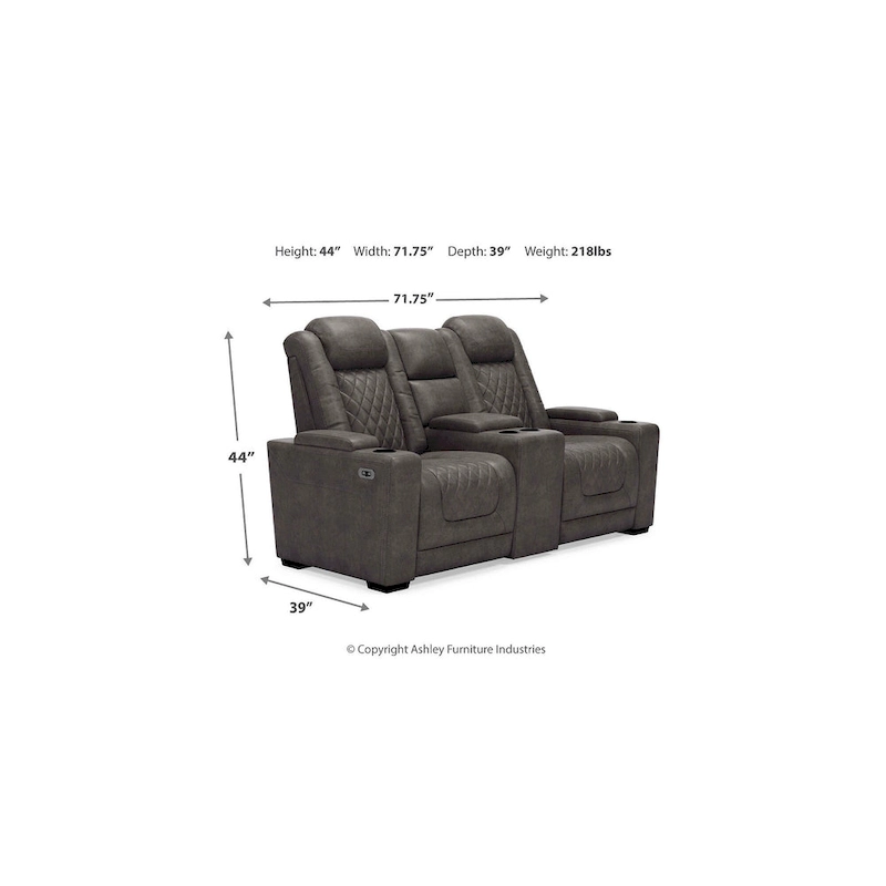Signature Design by Ashley HyllMont Gray Power Reclining Loveseat with Console - 71.75 W x 39 D x 44 H