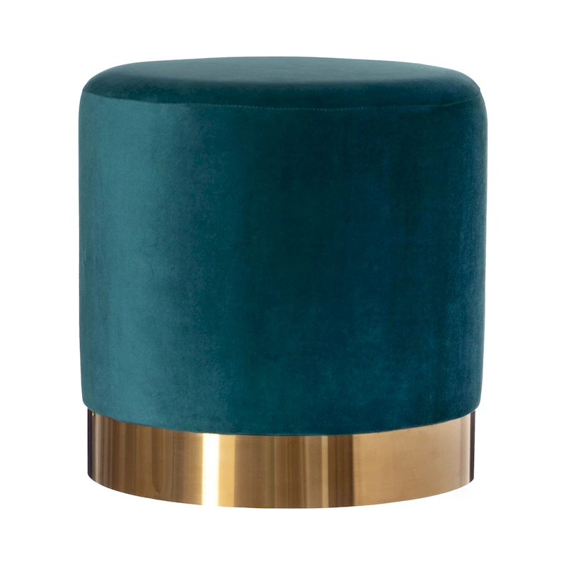 Modern Round Velvet Fabric Standard Ottoman Stool with Gold Base
