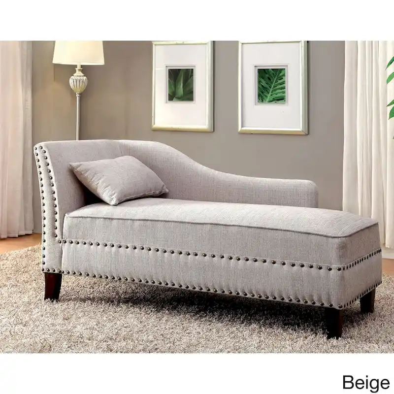 Sing Transitional Fabric Upholstered Nailhead Trim Chaise Lounge Chair by Furniture of America