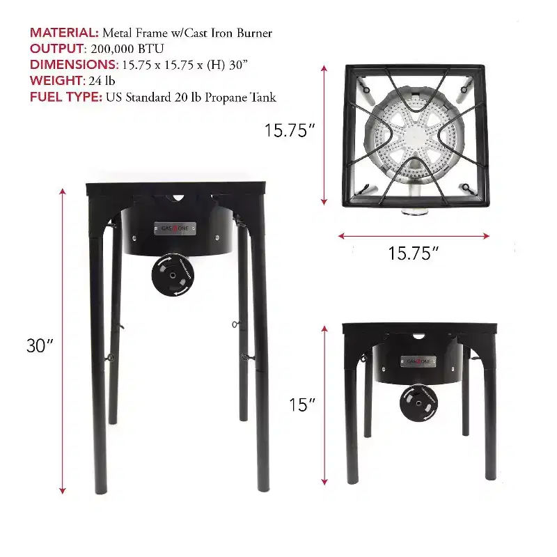 GasOne Propane Single Burner Outdoor Brewing Burner with Adjustable Height 0-20PSI High Pressure Regulator and Hose Perfect for Maple Syrup Prep Black