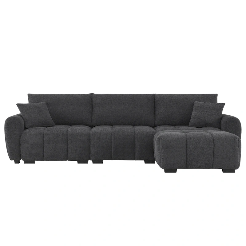 100 L-Shaped Sofa Boucle Fabric Couch with Movable Ottoman