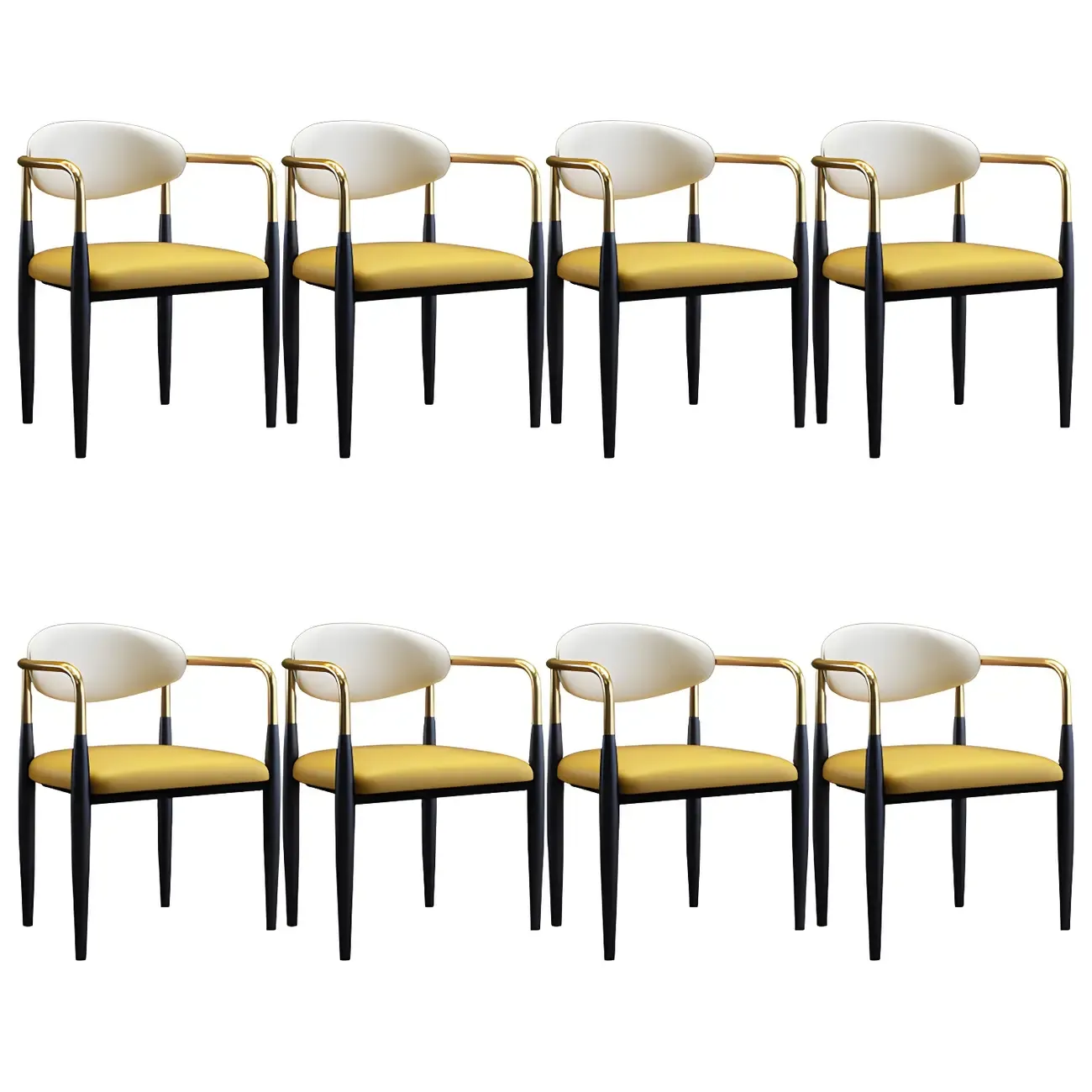 Curved Metal Legs Faux Leather Armrest Dining Chair