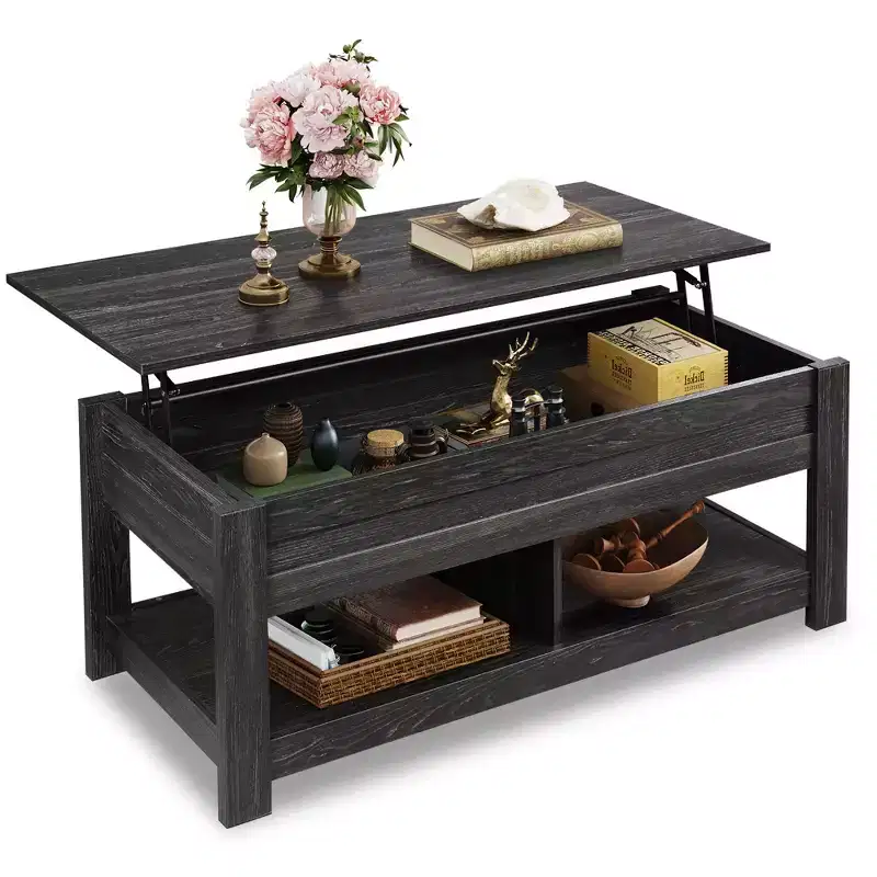 DEXYLLO Coffee Table, 47 Lift Top Coffee Table with Hidden Compartment and 2 Storage Shelves for Living Room