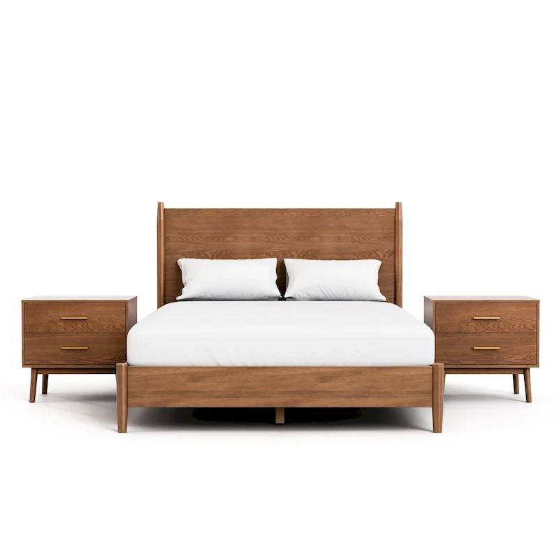 Furniture of America Beau Midcentury 3-Piece Walnut Wood Bedroom Set