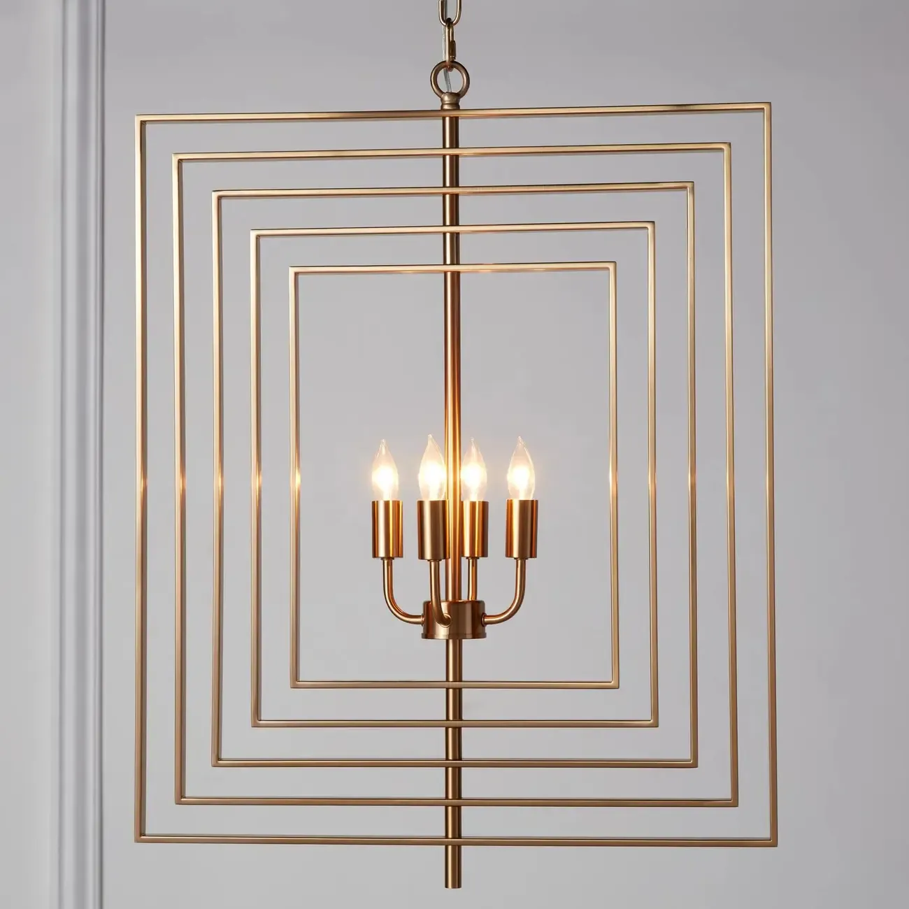 Modern Gold Rectangular Metal Cage Chandelier