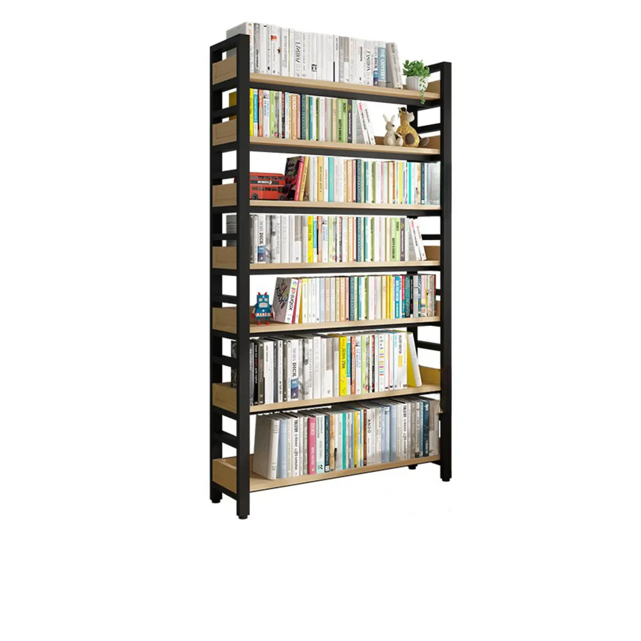 Freestanding Simple Multi-Layer Wood Bookshelf in Steel Frame