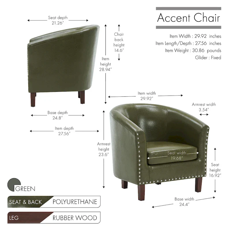 PU Leather Barrel Accent Chair - Brown Single Seat