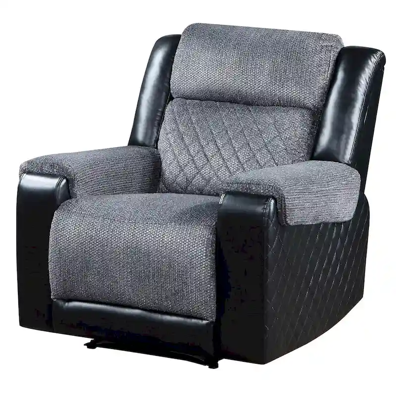 39  Black And Gray Faux Leather And Fabric Manual Recliner