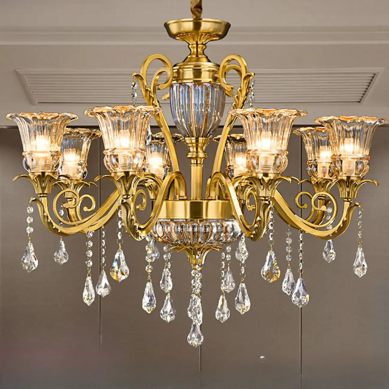 Vintage Golden Up light Flower Shape Crystal Chandelier for Dining Room