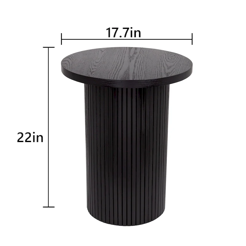 Round Wood End Table Fluted Pedestal Side Table