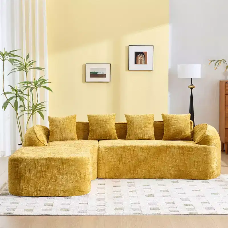 EHMKNP 101 L-Shaped Sectional Sofa with Curved Chaise  Modular Chenille Cloud Couch, No Assembly Required