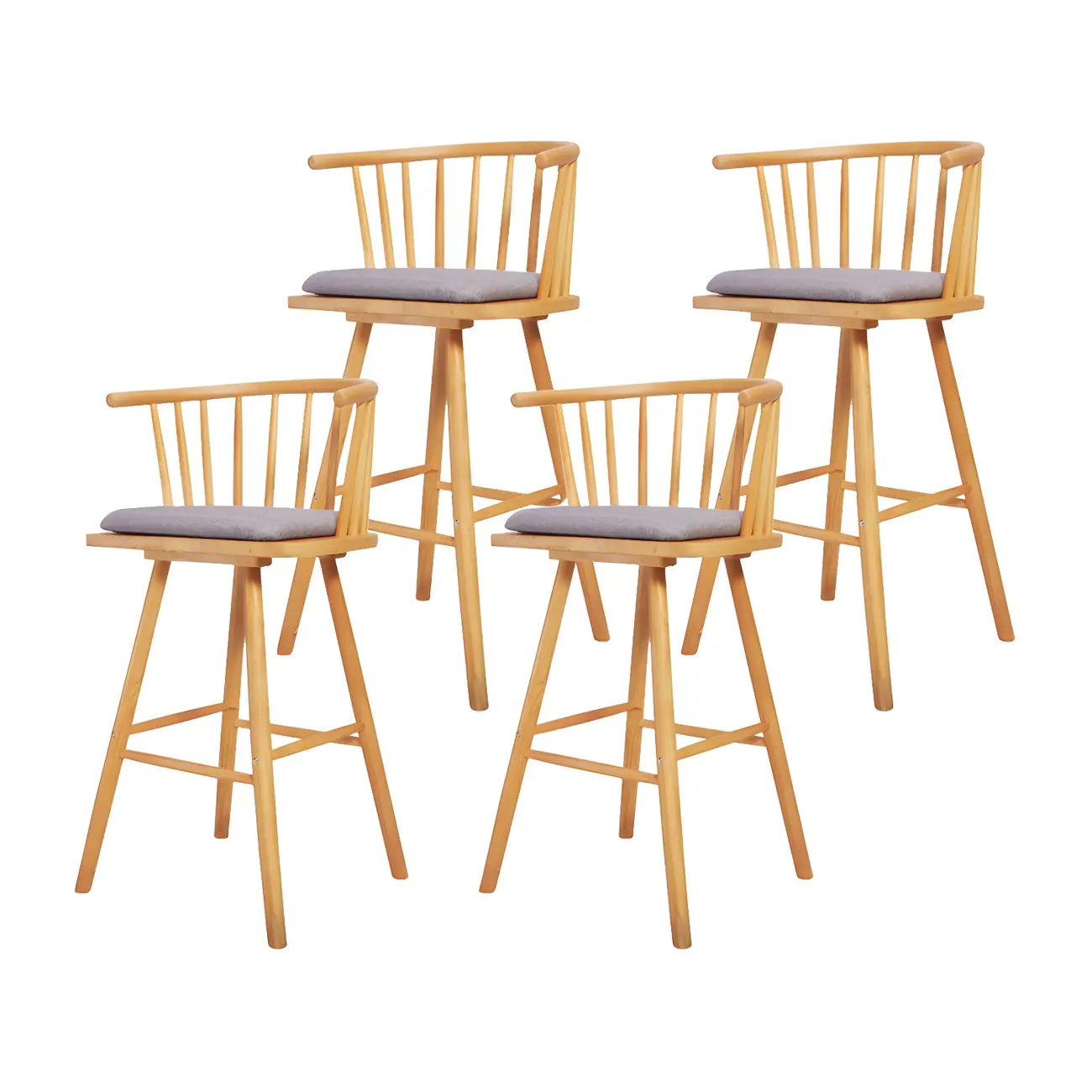 Traditional Wooden Low Back Bar Stool with Cushioned Seat