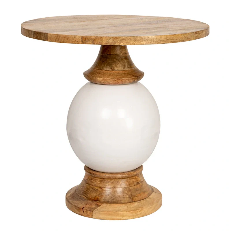 Round Mango Wood and Metal Pedestal Table,
