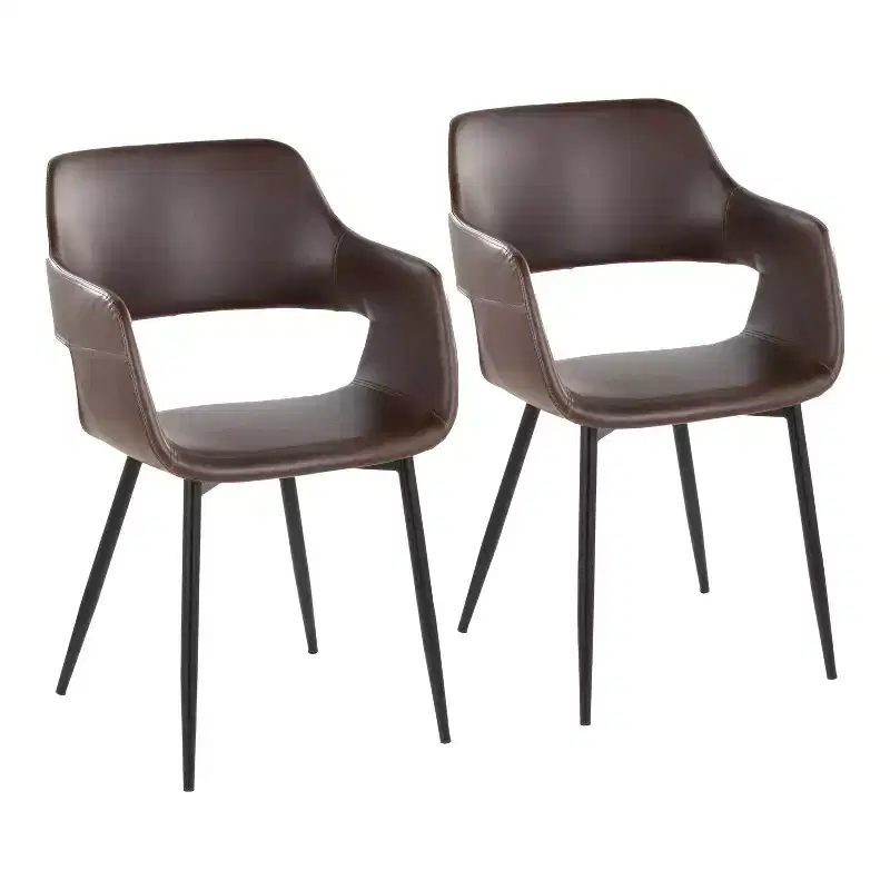 LumiSource Set of 2 Margarite PU Dining Chair Black Metal