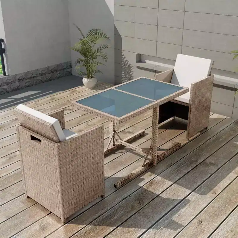 vidaXL Bistro Set Dining Table and Chairs Outdoor Furniture Poly Rattan