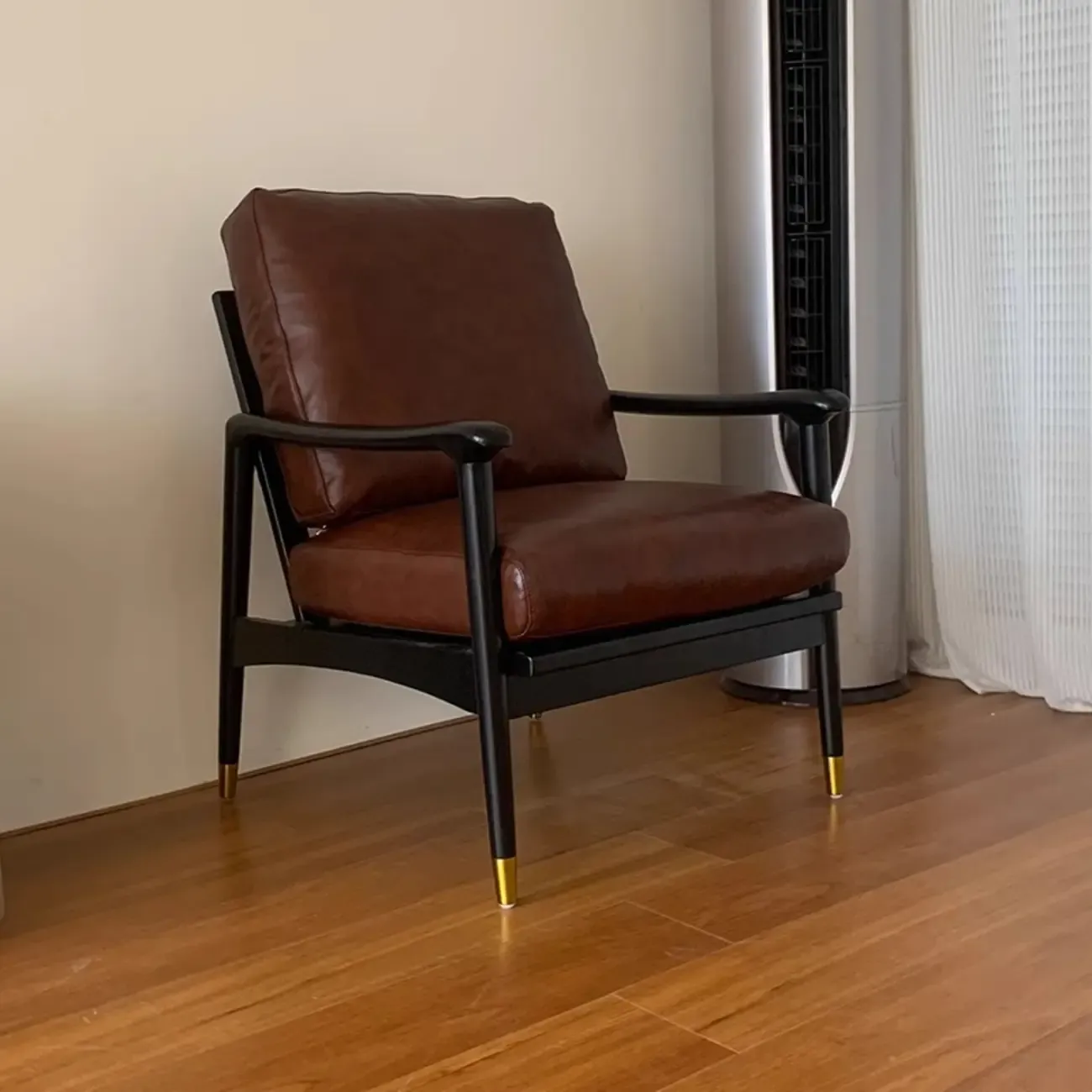 Mid-Century Modern Genuine Leather Arm Chair Living Room
