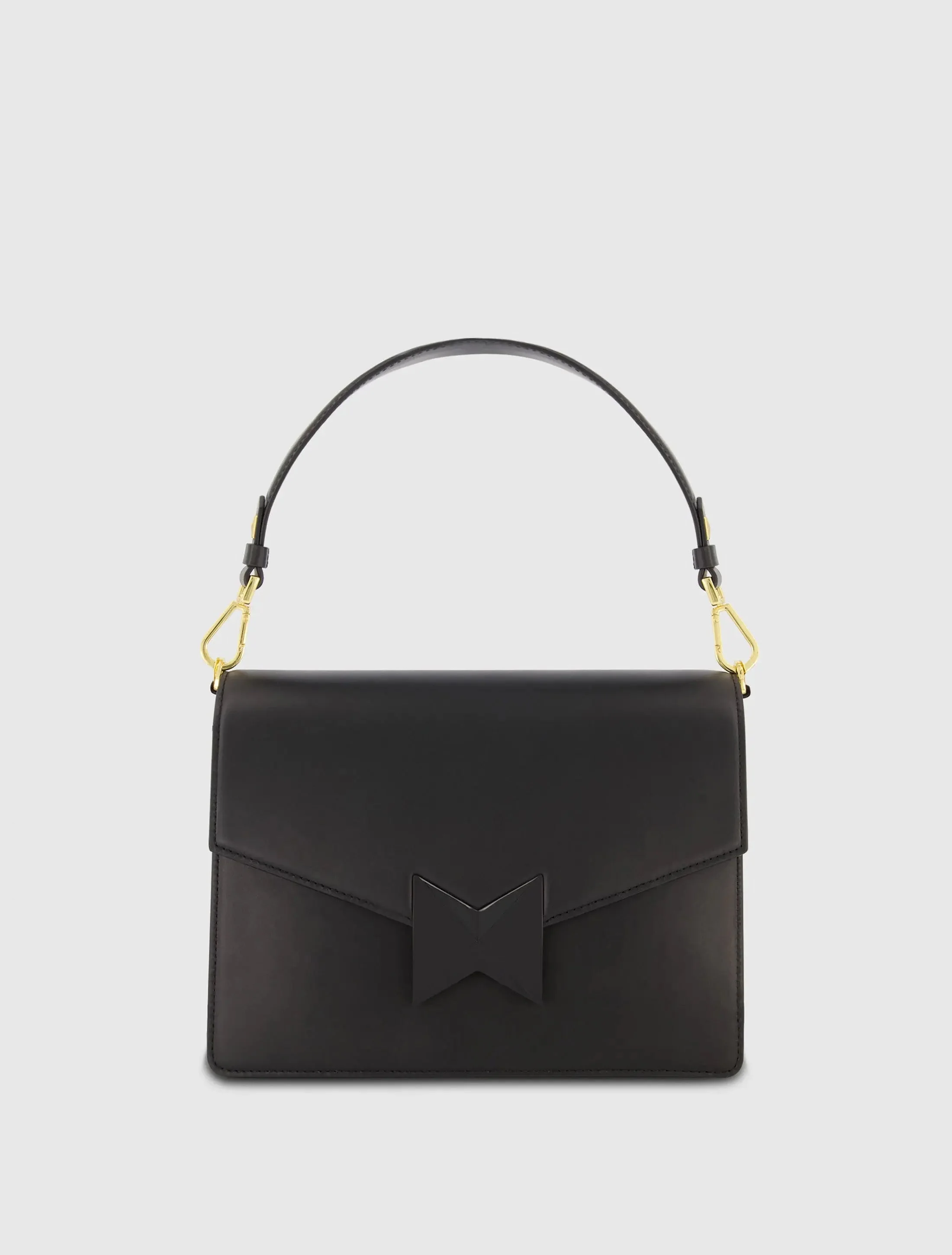 Black Classic Leather Medium Shoulder Bag with Detachable Strap