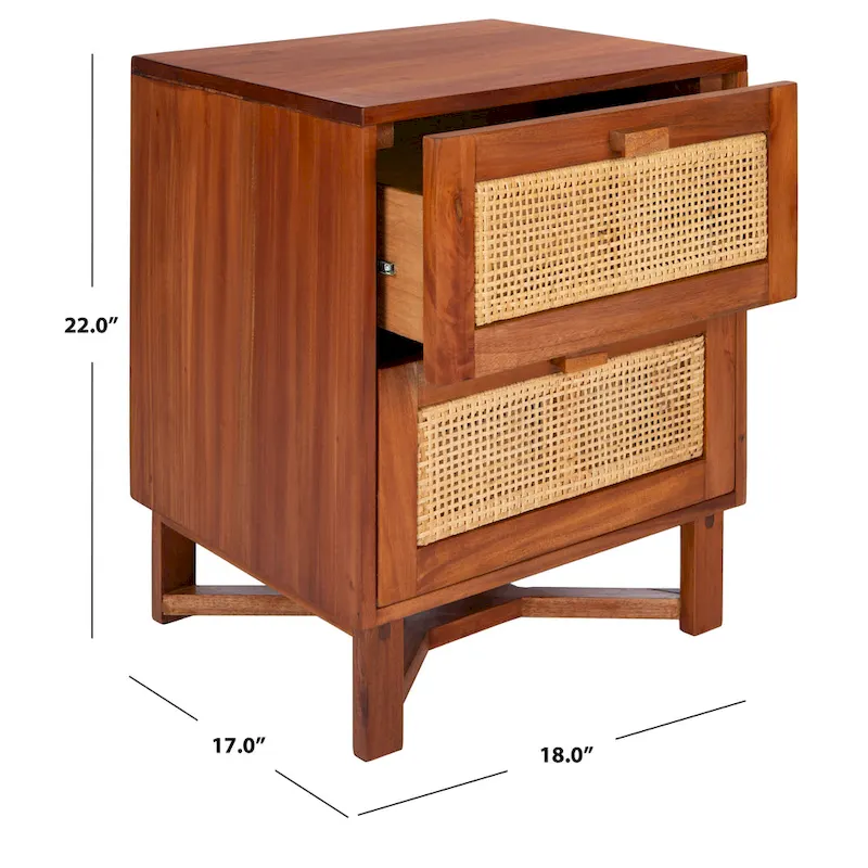 Natural / Black / White Rattan 2-Drawer Nightstand