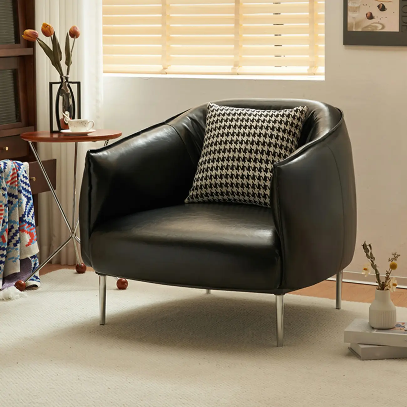 Modern Black Leather Lounge Chair Living Room