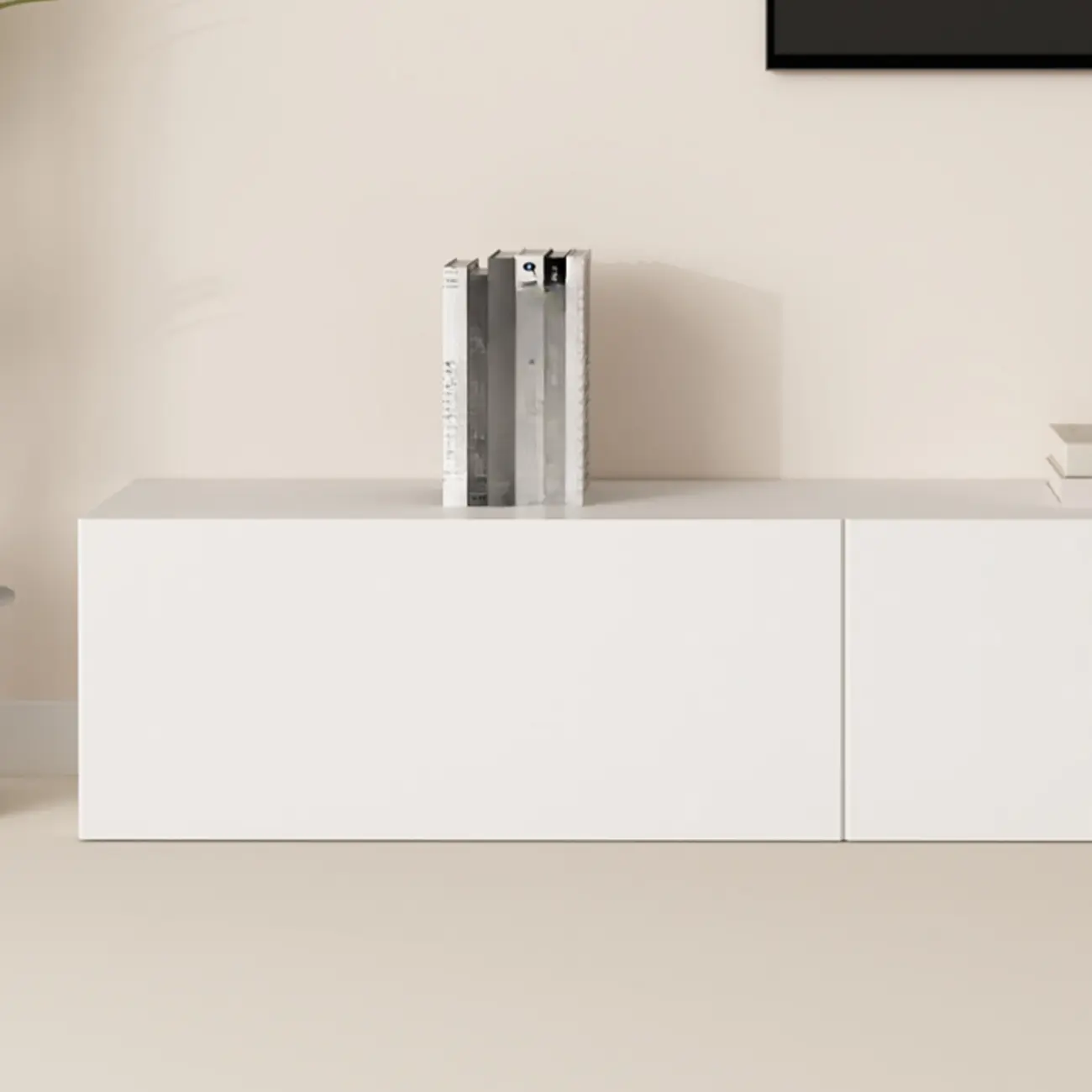 Modern White Wood TV Stand with Cable Management