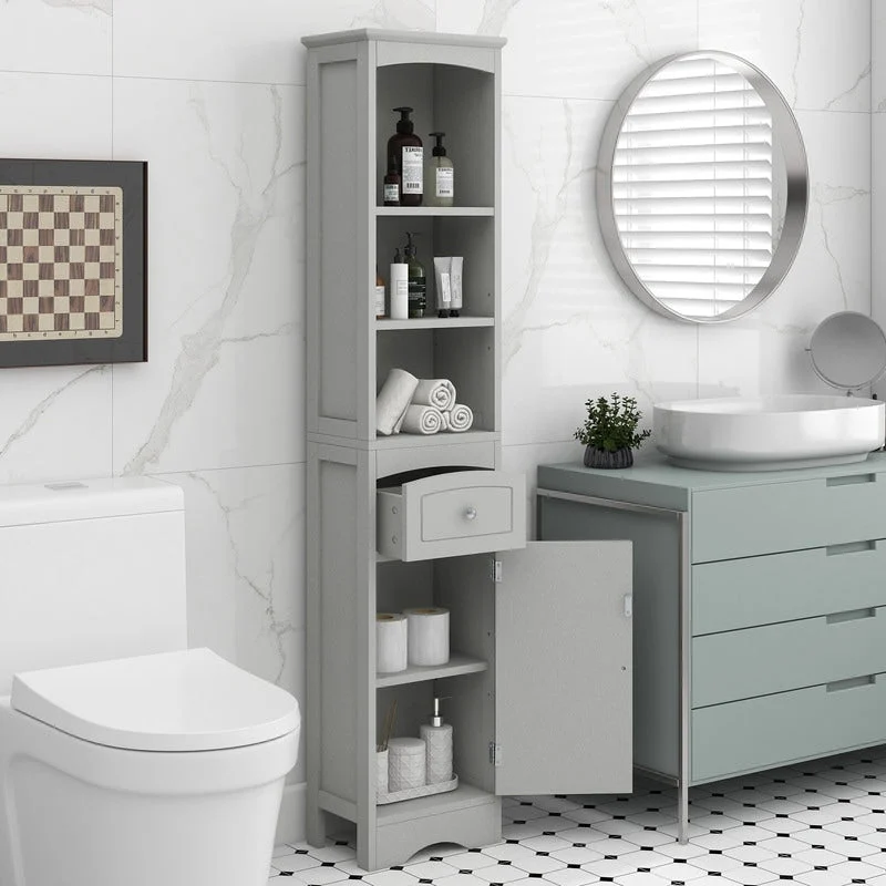 72 Bathroom Tall Cabinet with Drawer and 5 Adjustable Shelves