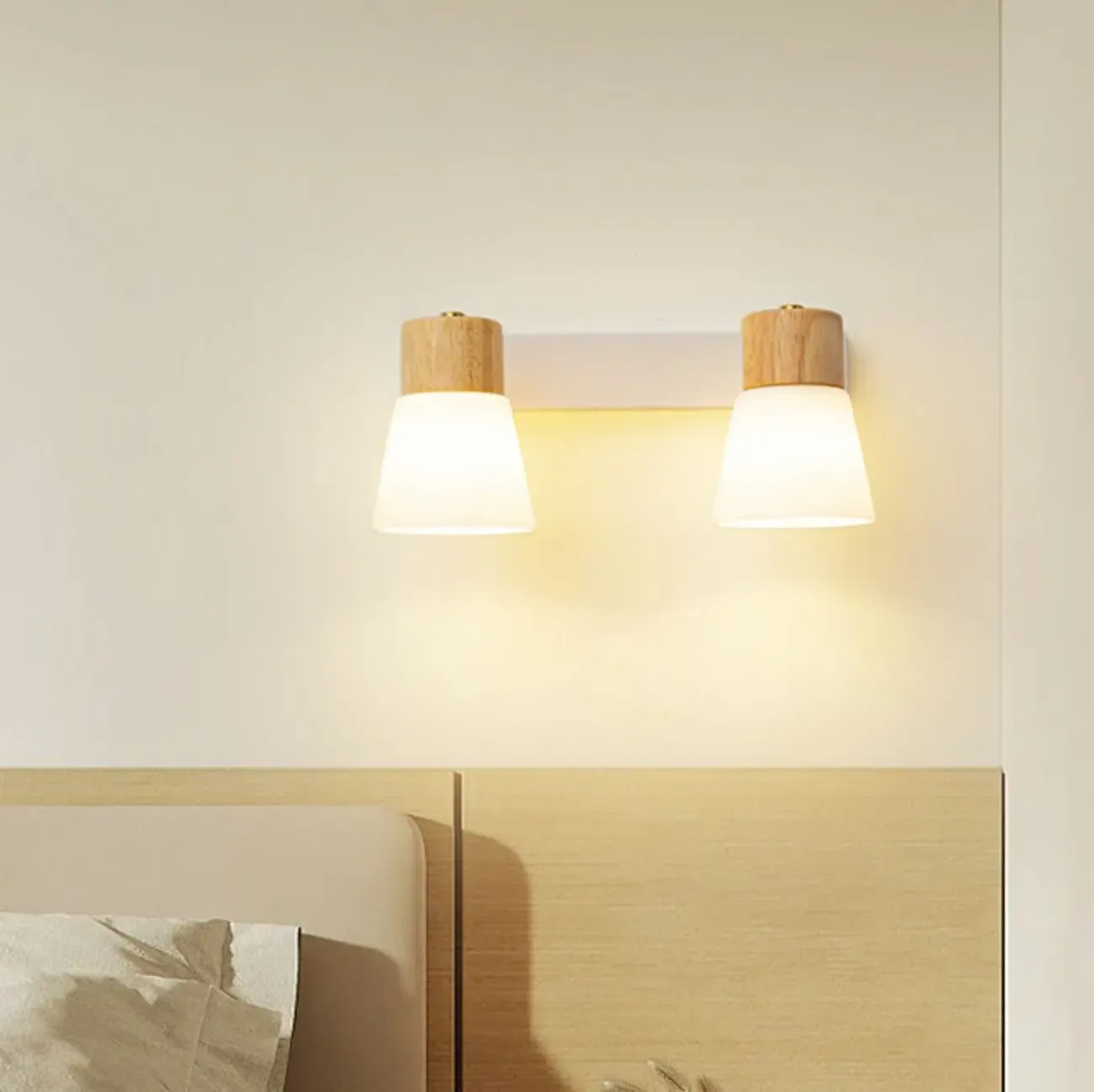 Mini White Natural Wood Metal Wall Sconce