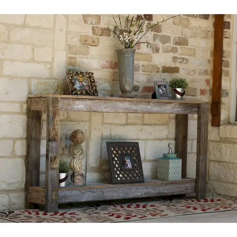 Rustic Reclaimed Wood Console Table with Open Shelf, 60