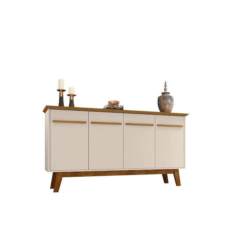 Yonkers 62.99 Sideboard with Solid Wood Legs and 2 Cabinets in Off White and Cinnamon
