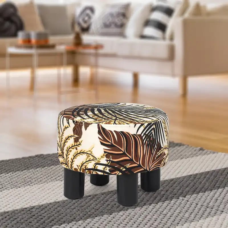 Round Ottoman Velvet Footrest Stool Modern Padded Seat Footstool