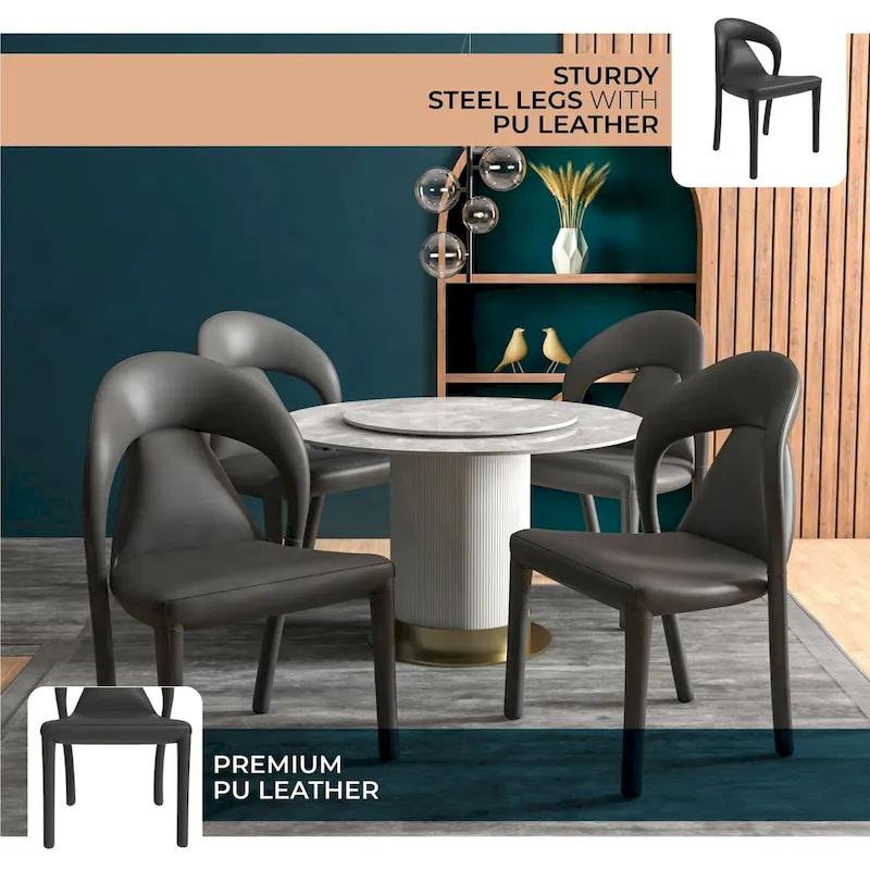 Solace Modern Dining Chair in Upholstered Leather with Steel Frame & Legs by LeisureMod