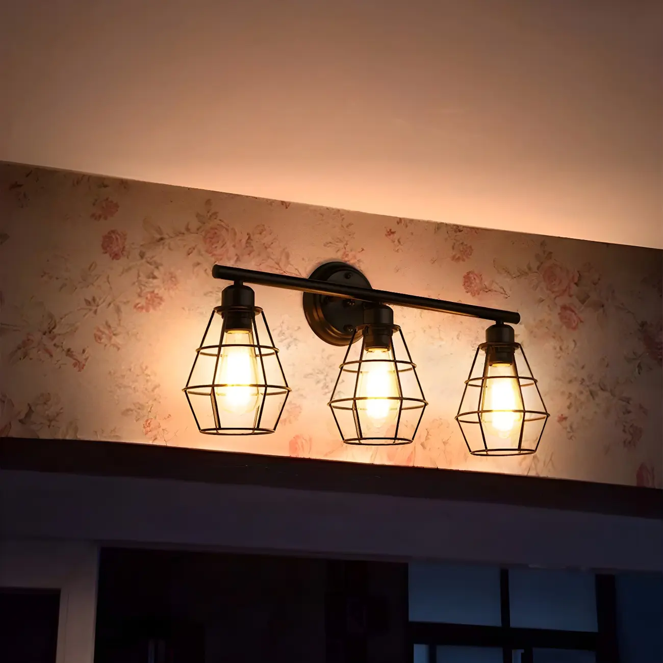 3-Light Industrial Metal Cage LED Vanity Light