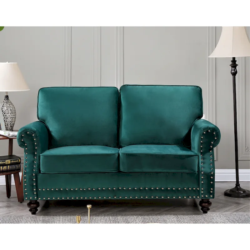 Nailhead Trim Velvet Loveseat | 2-Seat Upholstered Sofa, Glam Living Room