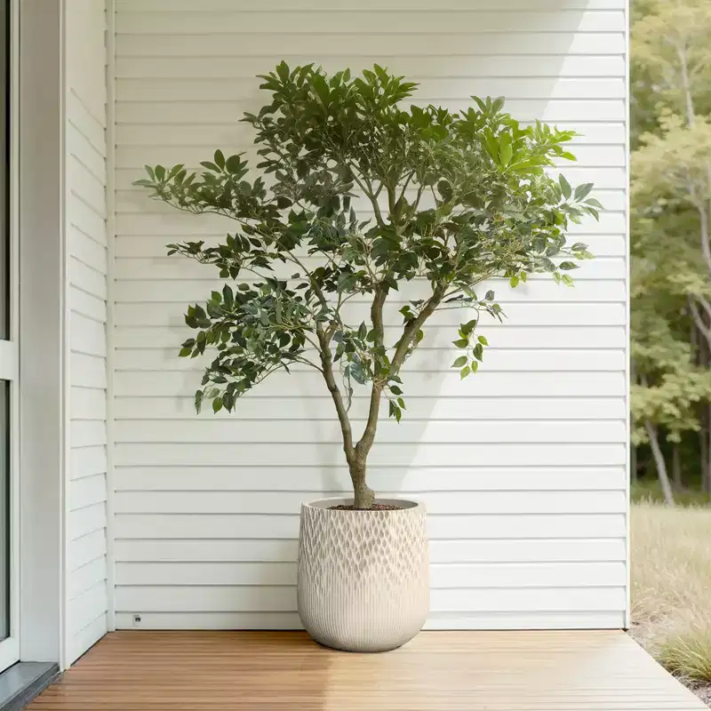 LuxenHome Antique Off-White Round Planter, Deep-to-Light Gradient Texture, Tapered Design